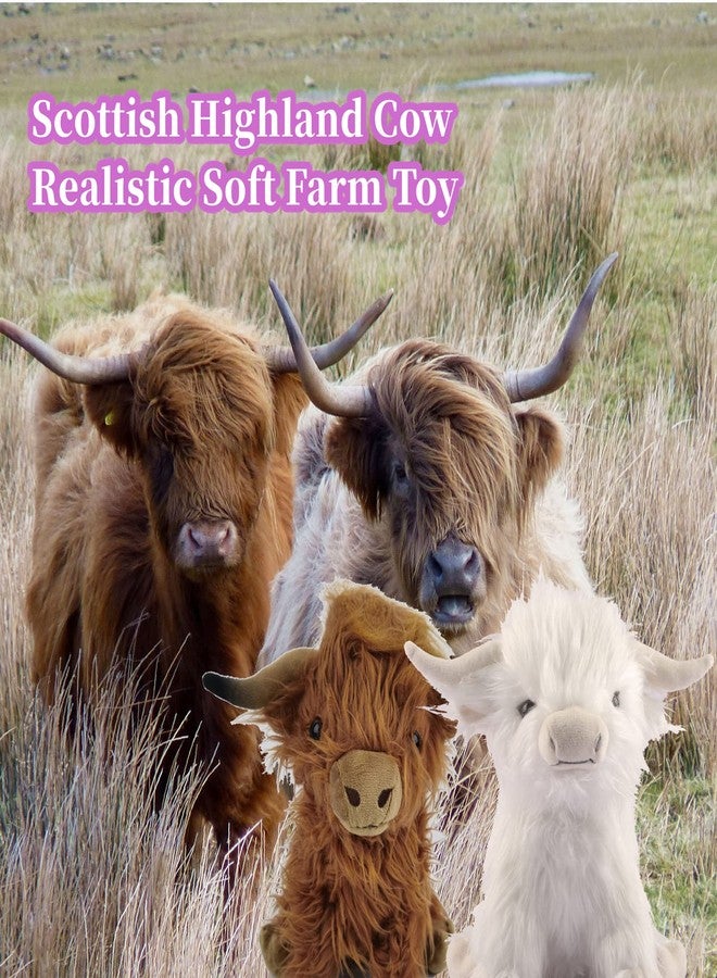 EVOLVEOVER Highland Cow Stuffed Animal Realistic Fluffy Scottish Plush Cow Farm Toys (White) - Image 3